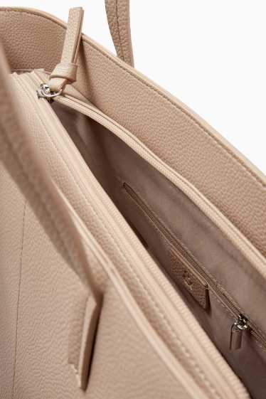 Damen - Großer Shopper - Lederimitat - hellbeige