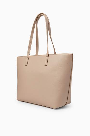 Damen - Großer Shopper - Lederimitat - hellbeige