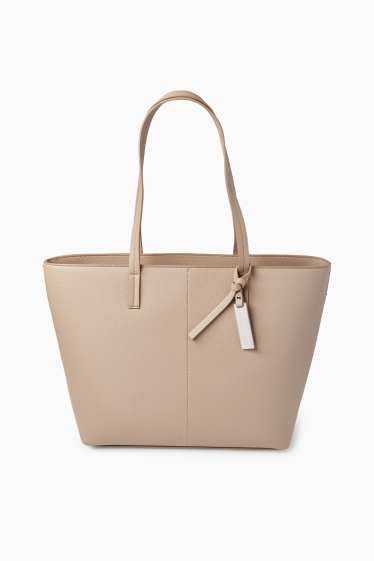 Damen - Großer Shopper - Lederimitat - hellbeige