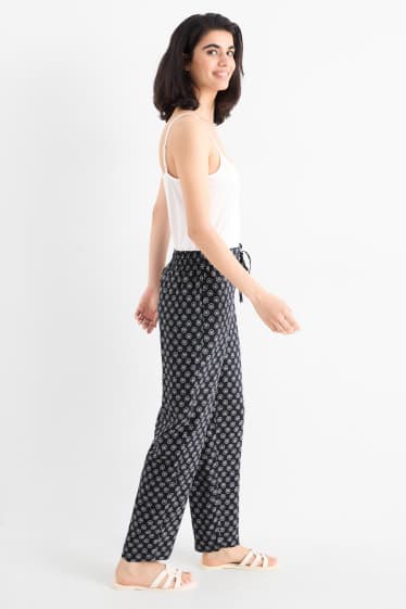 Women - Cloth trousers - high waist - tapered fit - patterned - dark blue