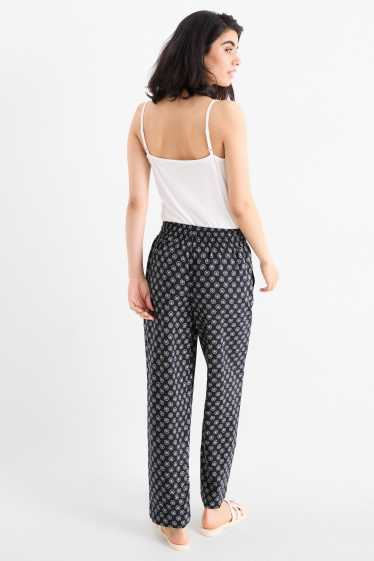 Women - Cloth trousers - high waist - tapered fit - patterned - dark blue