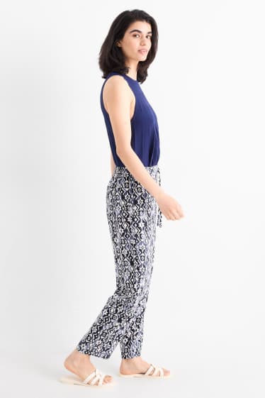 Donna - Pantaloni - vita alta - tapered fit - fantasia - blu scuro