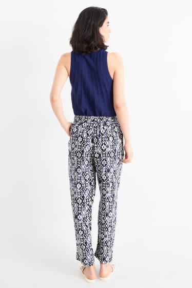 Donna - Pantaloni - vita alta - tapered fit - fantasia - blu scuro