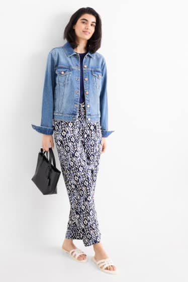 Donna - Pantaloni - vita alta - tapered fit - fantasia - blu scuro