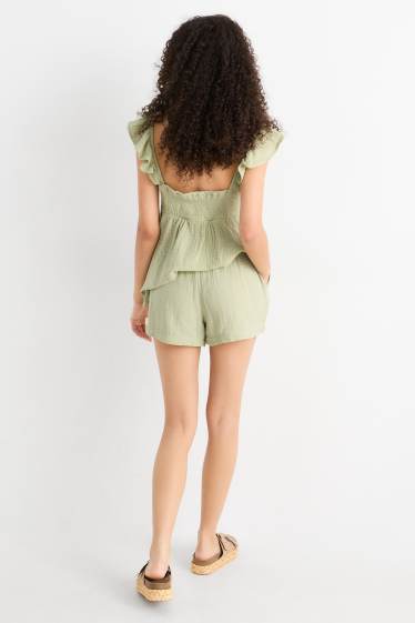 Damen - Musselin-Shorts - Mid Waist - hellgrün