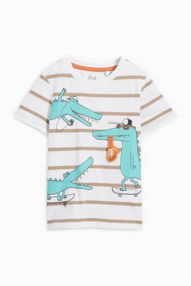 Kinder Jungen - Skater-Krokodil - Kurzarmshirt - gestreift - weiss