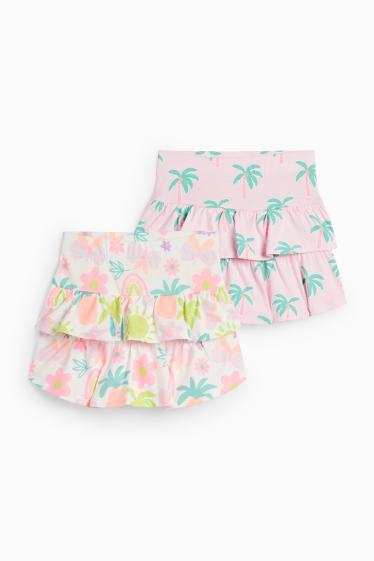 Kinderen: meisjes - Set van 2 - bloem, regenboog en palmboom - rok - roze