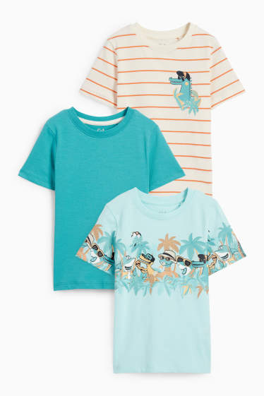 Kinder Jungen - Multipack 3er - Wildtiere - Kurzarmshirt - türkis