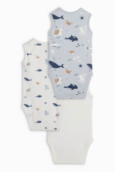 Baby: jongens - Set van 3 - zeedieren - rompertje - lichtblauw