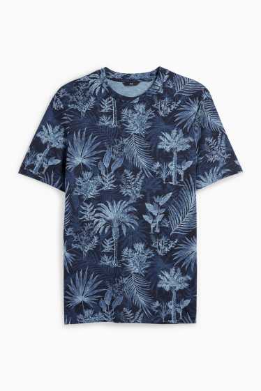Men - T-shirt - regular fit - patterned - dark blue