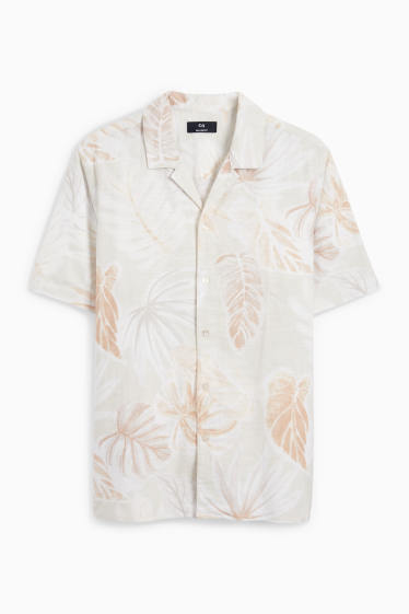 Men - Shirt - regular fit - lapel collar - patterned - cremewhite