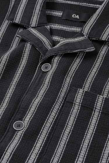 Men - Shirt - regular fit - lapel collar - striped - textured - dark blue