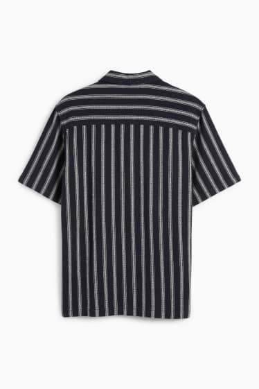 Men - Shirt - regular fit - lapel collar - striped - textured - dark blue