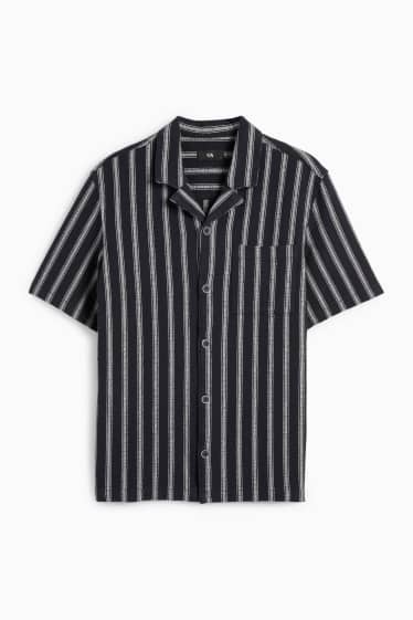Men - Shirt - regular fit - lapel collar - striped - textured - dark blue