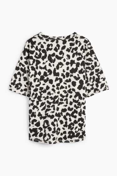 Dámské - Tričko basic - oversized - s leopardím vzorem - černá/béžová