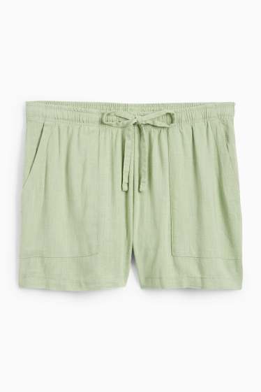 Dámské - Šortky s lněným podílem - mid waist - světle zelená