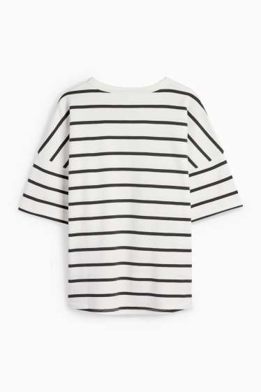 Dámské - Tričko basic - oversized - pruhované - bílá/černá