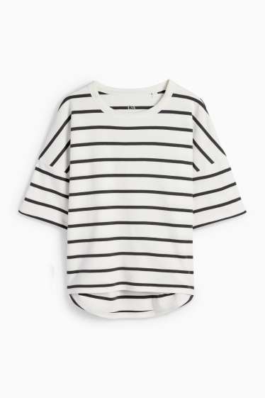Dámské - Tričko basic - oversized - pruhované - bílá/černá
