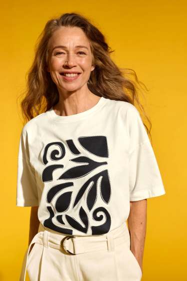 Damen - T-Shirt - cremefarben
