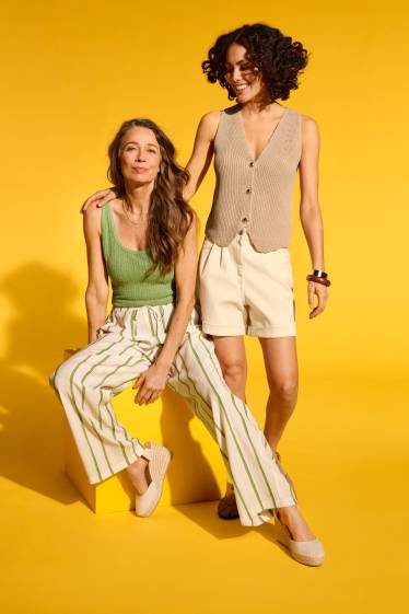 Donna - Top in maglia - a coste - verde
