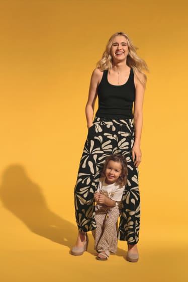 Femmes - Pantalon en toile - high waist - wide leg - à motif - noir / beige