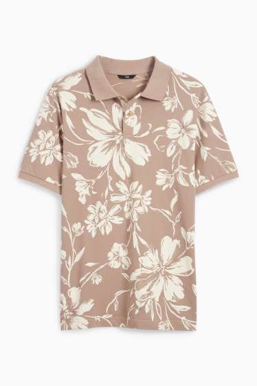 Men - Polo shirt - patterned - white / beige