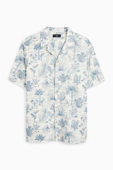 Men - Shirt - regular fit - lapel collar - patterned - white / blue