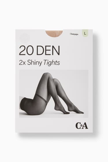 Kobiety - Wielopak, 2 pary - cienkie rajstopy - LYCRA® - 20 DEN - szampański