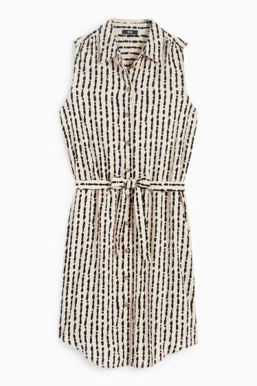 Damen - Viskose-Blusenkleid - gemustert - schwarz / beige