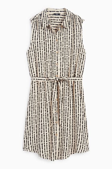 Damen - Viskose-Blusenkleid - gemustert - schwarz / beige