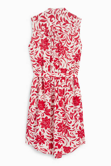Damen - Viskose-Blusenkleid - geblümt - weiß / rot