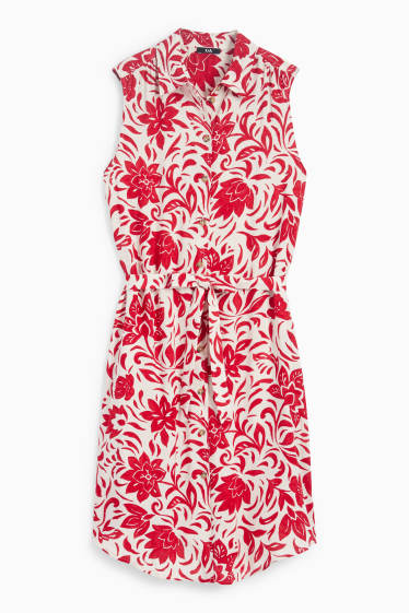 Damen - Viskose-Blusenkleid - geblümt - weiß / rot