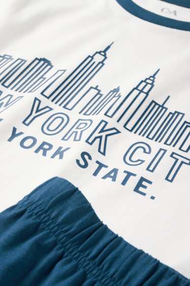 Kinderen: jongens - New York City - pyjama - 2-delig - donkerblauw / crème wit