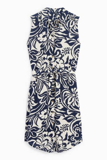 Damen - Viskose-Blusenkleid - geblümt - dunkelblau / cremeweiß