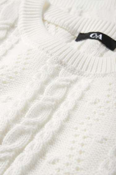 Women - Knitted jumper - short sleeve - cable knit pattern - white