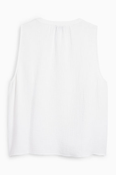Dames - Blousetop met V-hals - met structuur - wit