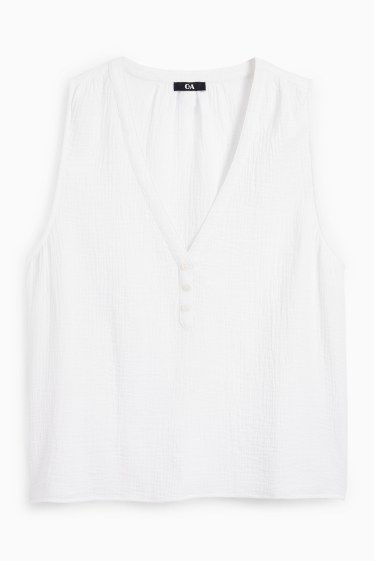 Dames - Blousetop met V-hals - met structuur - wit