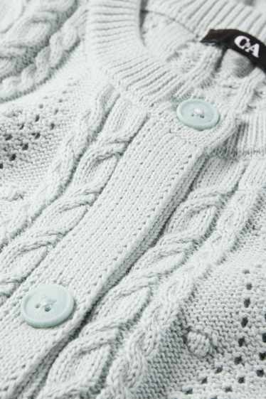 Damen - Strickjacke - Zopfmuster - hellblau