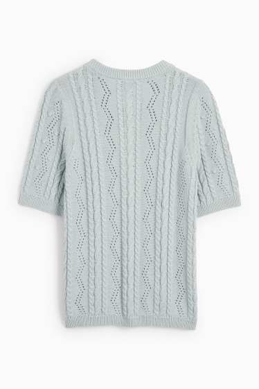 Damen - Strickjacke - Zopfmuster - hellblau