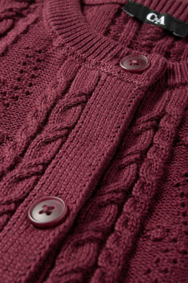 Femmes - Gilet de maille - motif tressé - bordeaux