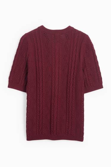 Femmes - Gilet de maille - motif tressé - bordeaux