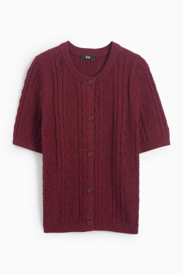 Femmes - Gilet de maille - motif tressé - bordeaux