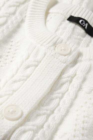 Damen - Strickjacke - Zopfmuster - weiss