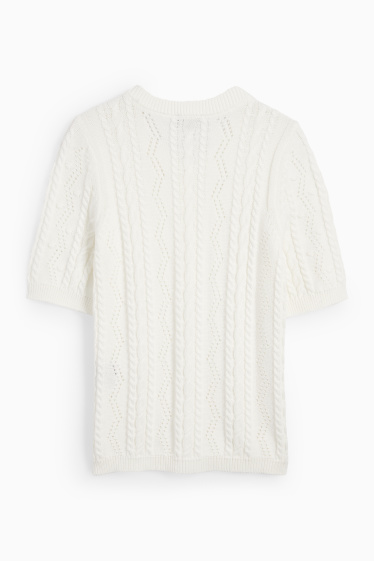 Damen - Strickjacke - Zopfmuster - weiss