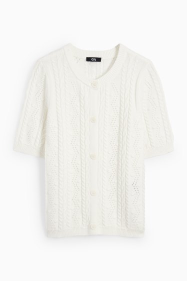 Damen - Strickjacke - Zopfmuster - weiss