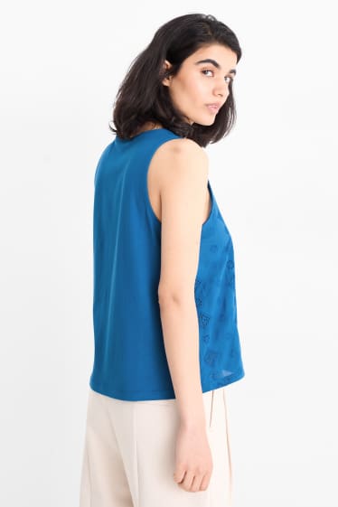 Dames - Blousetop - Broderie Anglaise - petrol