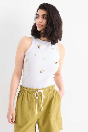 Dames - Top - geribd - wit