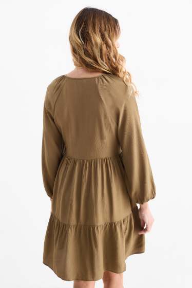 Damen - Viskose-A-Linien Kleid - khaki