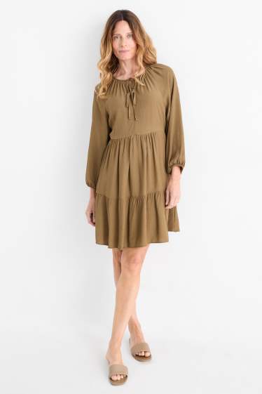 Damen - Viskose-A-Linien Kleid - khaki
