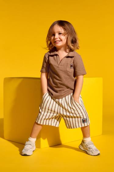 Bambini - Palma - polo - tessuto tramato - marrone